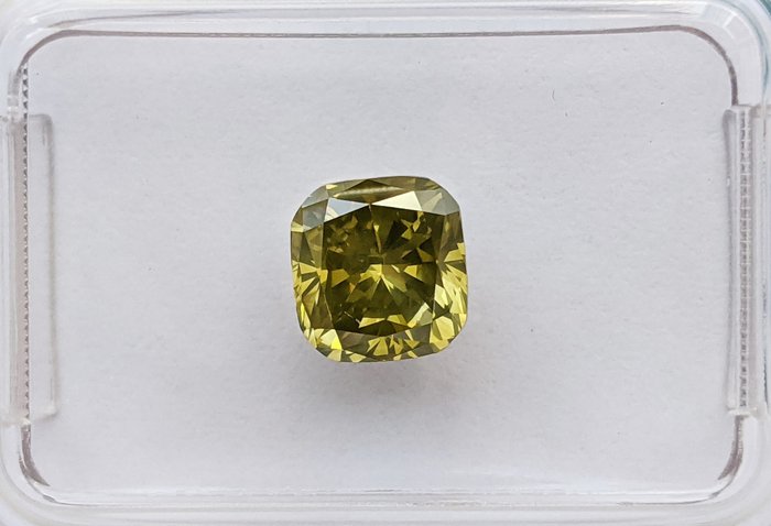 Diamant - 1.21 ct - Quadrat - fancy vivid yellowish green - SI1, No Reserve Price
