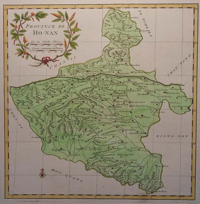 亞洲, 地圖 - 中國/河南（河南）; Jean-Baptiste Bourguignon d'Anville - Province de Ho-Nan - 1735