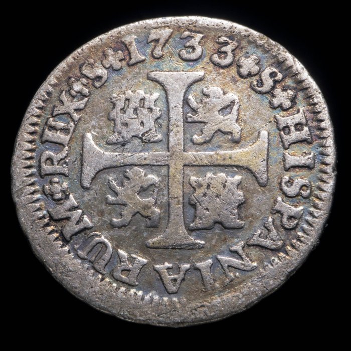 Spania. Felipe V (1700-1746). Medio Real Sevilla 1733, PA  (Fără preț de rezervă)