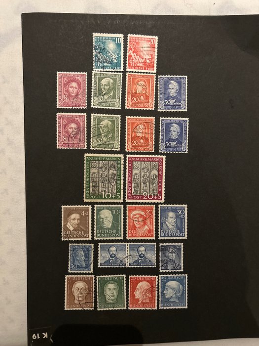 Deutschland, Bundesrepublik 1949/1954 - Schöne Auswahl besserer Briefmarken und Serien aus den 1940er/50er Jahren. CV2022: 884 € - Yvert 1/6,25,26,29/33,35,52,76/79