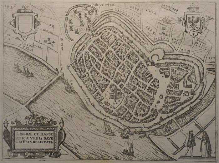 Niederlande, Stadtplan - Deventer; L Guicciardini - Liberae et hanse aticae vrbis dave triesis (...) - 1612