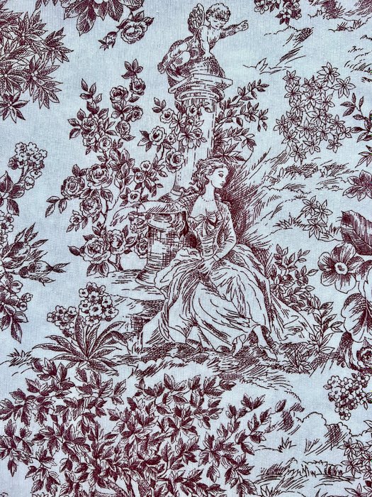 大塊 toile de jouy 花卉印花布料，用於牆壁裝飾或服裝， - 紡織品  - 300 cm - 280 cm