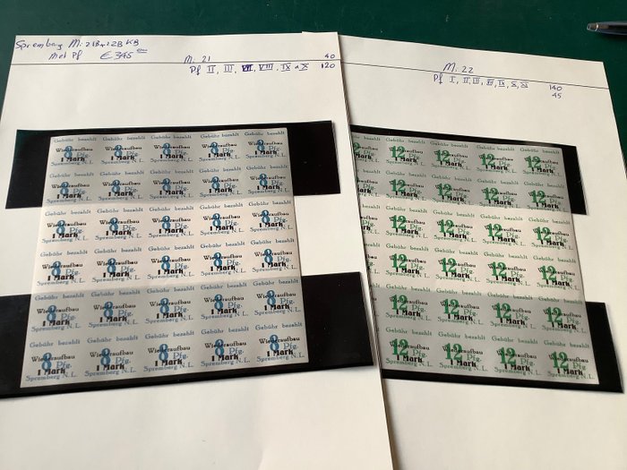 德国 - 本地邮政区 1945 - Spremberg：两张小纸，每张有 6 个印版错误 - Michel KB21/22B met Pf II, III, VII/X