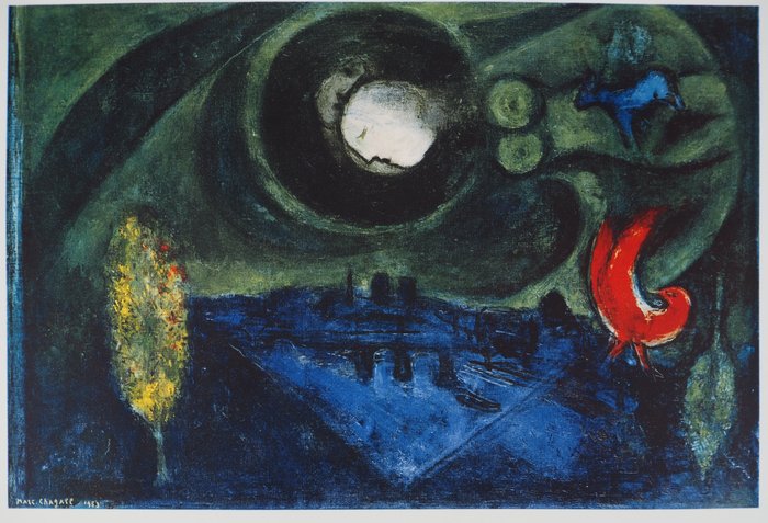 Marc Chagall (1887-1985) - Les amoureux et Notre-Dame de Paris