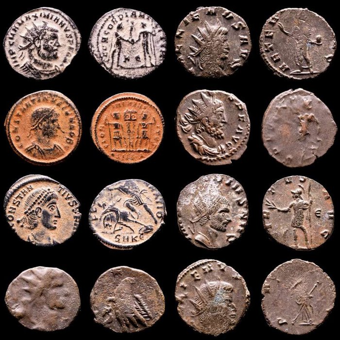 羅馬帝國. Lot comprising eight (8) AE coins:  Antoninianus, Follis, Maiorinas. Antoninianus, Follis, Maiorinas. Maximianus, Gallienus (2), Constantius II, Claudius II (2), Tetricus I & Constantine II  (沒有保留價)
