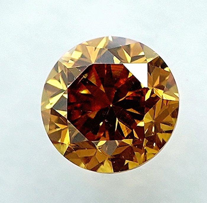 钻石 - 0.21 ct - 明亮型 - Natural Fancy Intense Orangy Yellow - VS2 - NO RESERVE PRICE