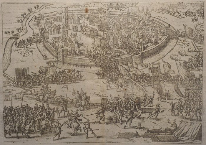 Ολλανδία, Σχέδιο πόλης - Steenwijk; Aitzinger / Hogenberg - 1596