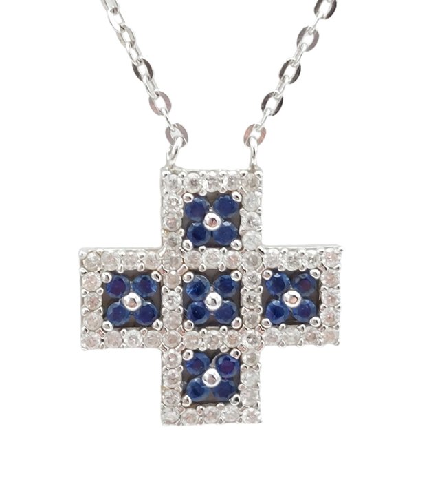 Comete - Necklace - 18 kt. White gold -  0.41 tw. Diamond - Sapphire 