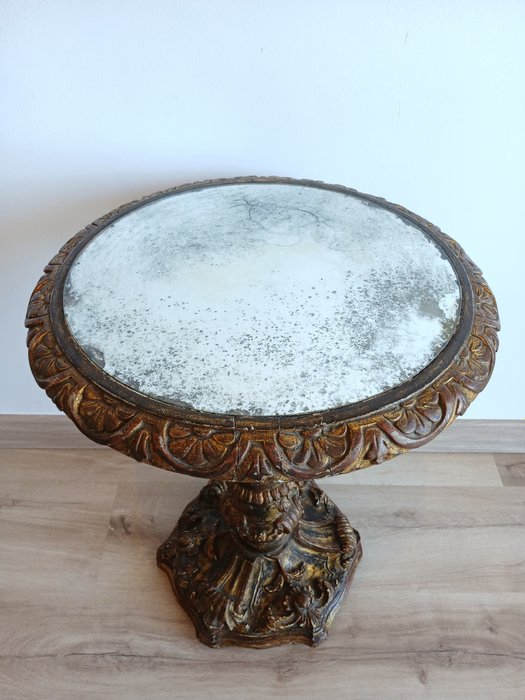XIX Madeira esculpida coberta folha de ouro - Table - Glass, Wood