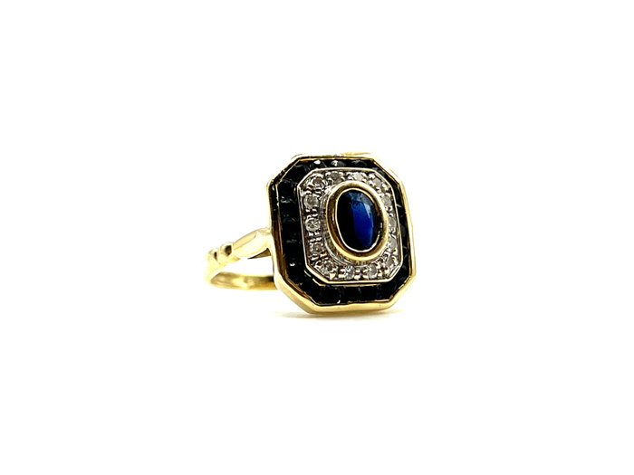 戒指 - 18 克拉 白金, 黃金 -  0.50 tw. 藍寶石 - 鉆石 