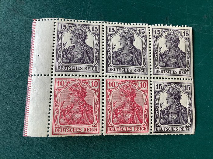 Impero tedesco 1918/1919 - Germania: foglio di francobollo 15 e 10Pf - Michel HB 21