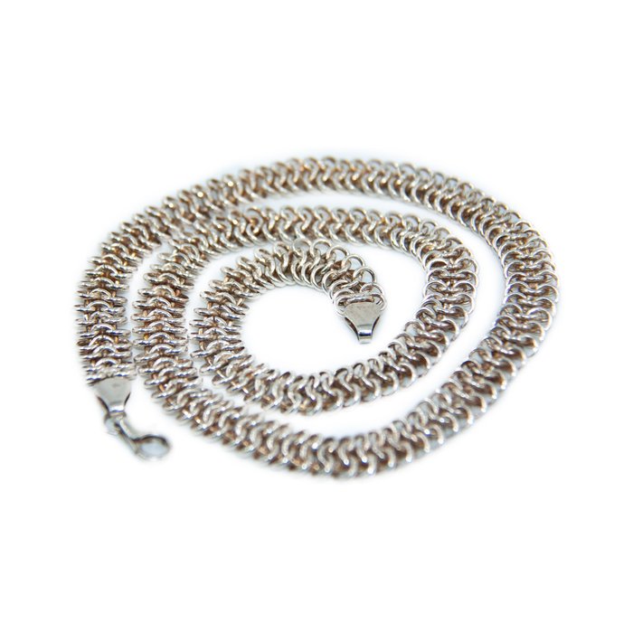 Ohne Mindestpreis - Massive (55.48 g.) Handcrafted Knitted Silver Necklace - Kette Silber 