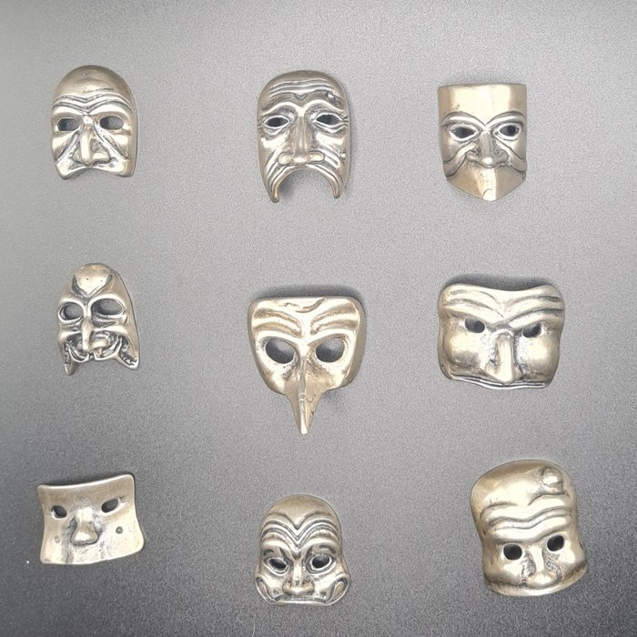 Maschere veneziane argento - Miniatyrfigur -  (9) - Silver