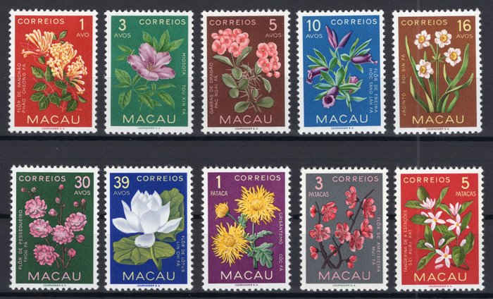 Macau 1953 - Freimarken Blumen **/MNH Satz - Michel 394/403