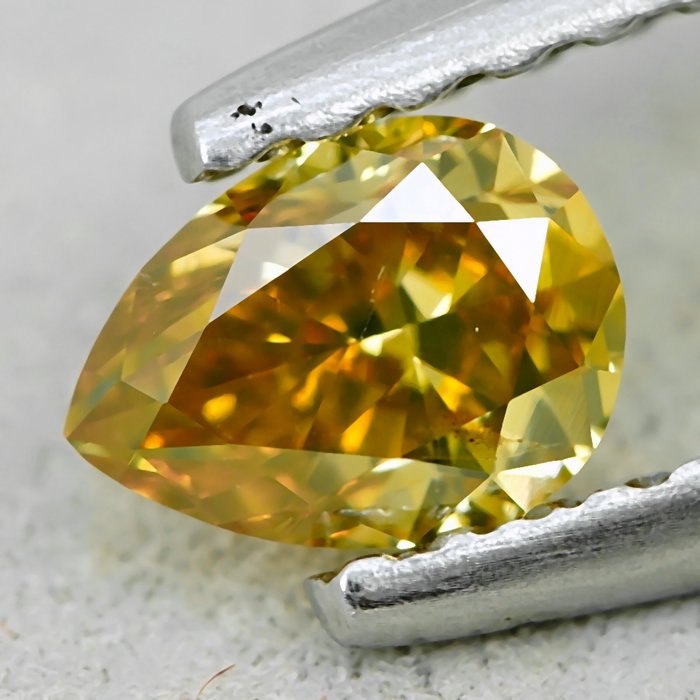 Diamant - 0.35 ct - Pære - Natural Fancy Intense Greenish Orangy Yellow - Si1 - NO RESERVE PRICE