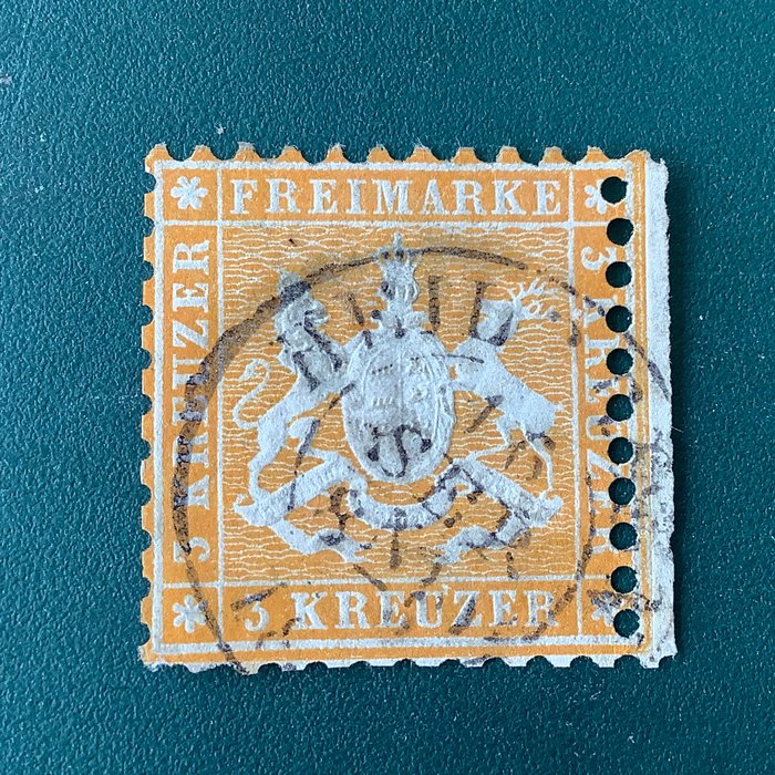 符腾堡 1862 - 3 符腾堡州克罗伊泽徽章的齿形不正确 - befund Heinrich BPP - Michel 22a