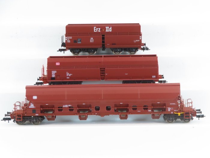 Roco H0 - 66370/67790/46906 - Pienoisjunaradan tavaravaunu (1) - Kolme 4-akselista pohja-/itsepurkaavaa - DB