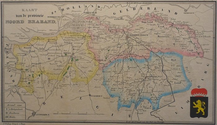 Nederländerna, Karta - Norra Brabant; H Reding / F Desterbecq - KAART van de provincie NOORD BRABAND. - 1841