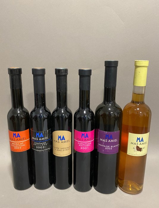 Mas Amiel: 2002 Muscat, 2002 Cuvée Privilège, 10 yo Maury, 2001 Plénitude, 2002 Blanc & Muscat - Ρουσιγιόν - 6 Bottles (0.75L + 0.375L)