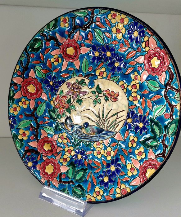 Longwy Réhaussée Par André Masson - Plate (1) - Earthenware, and Cloisonné enamels