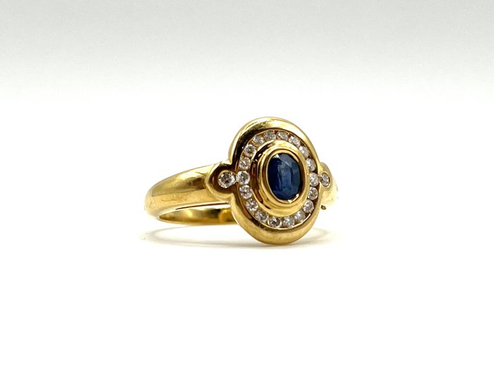 戒指 - 18 克拉 黃金 -  0.30 tw. 藍寶石 - 鉆石 