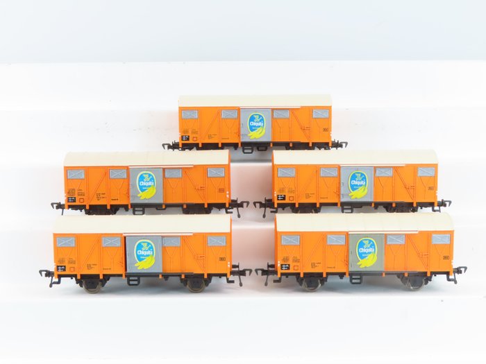 Fleischmann H0 - 5331 - Vagão de carga de modelismo ferroviário (5) - Vagão de carga de 2 eixos com estampa "Chiquita" - DB