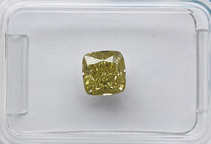 Diament - 1.01 ct - poduszkowy - fantazyjny intensywny zielonkawo-żółty - VS2 (z bardzo nieznacznymi inkluzjami), No Reserve Price