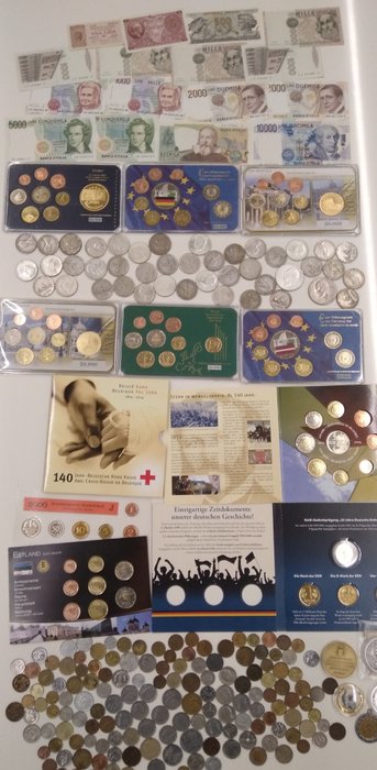 Wereld. Mezzo chilo monete argento alcune rare + 6 set Prestige euro + banconote fds + monete euro fdc + 1940/2011  (Zonder Minimumprijs)