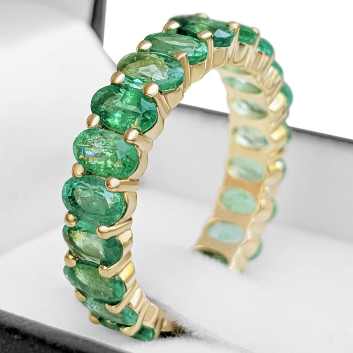 No Reserve Price - Ring - 14 kt. Yellow gold -  4.04 tw. Emerald 