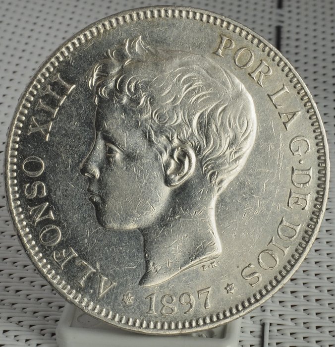 西班牙. Alfonso XIII (1886-1931). 5 Pesetas 1897*18*97 SG-V Silver .  (沒有保留價)