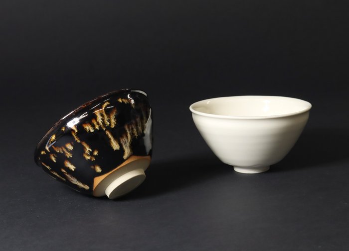Set of 2 Tenmoku Tea Bowls - Oketani Teiichi 桶谷定一 - Chawan - Céramique
