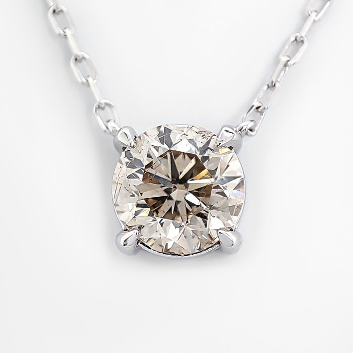 Ohne Mindestpreis - 1.23 Carat K/SI1 Solitaire Diamond - Anhänger - 14 kt Weißgold Diamant  (Mit verbesserter Reinheit (Clarity Enhanced)) 