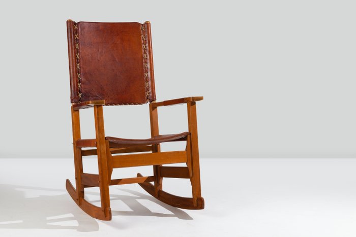 Arte Sano - Werner Biermann - Chaise à bascule (1) - Fauteuil à bascule - Chêne, Cuir