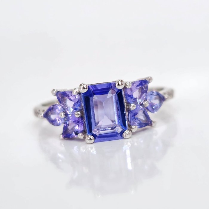 *no reserve* 2.00 ct Blue Tanzanite & 0.10 ct N.Fancy Pink Diamond Ring - 2.05 gr - 14 carats Or blanc - Bague - 2.00 ct Tanzanite - diamant