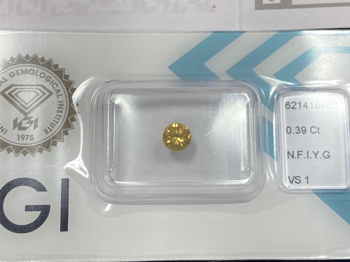 1 pcs 鑽石 - 0.39 ct - 圓形 - Fancy intense yellowish green - VS1, No reserve price