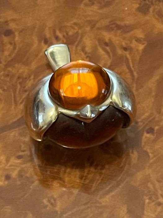 Christofle - Figurine - Bird moineau ambre Christofle collection lumière d'argent - Stein (Mineralstein), Versilbert