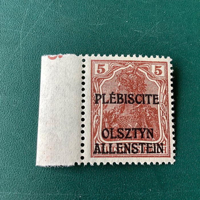 Empire allemand 1920 - Allenstein : timbre inédit de 5Pf avec bord de feuille (timbre 71 de la feuille) - Michel II