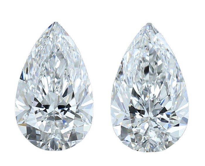 2 pcs 钻石 - 1.20 ct - 明亮型, 梨形 - D (无色) - VVS1 极轻微内含一级