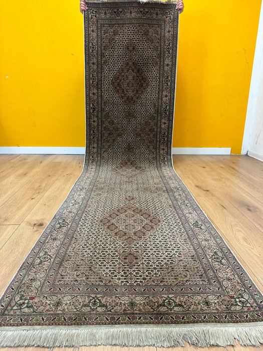 Tabriz Mahi lata 50. z jedwabiem - Długi wąski dywan - 302 cm - 80 cm