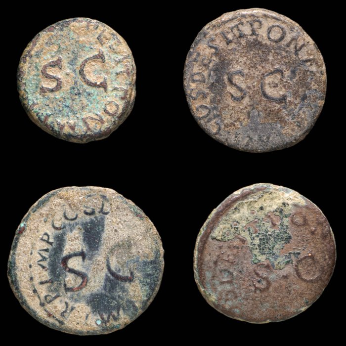 Cesarstwo Rzymskie. Klaudiusz (41-54 n.e.). Lot of 4 Æ Quadrans: Rome mint  (Bez ceny minimalnej
)