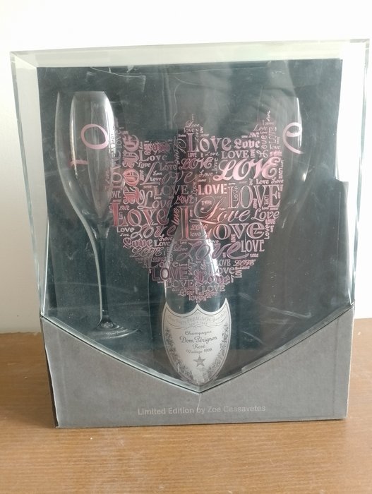 1998 Dom Pérignon, Love Edition by Zoë Cassavetes with 2 glasses - Champagne Rosé - 1 Pullo (0.75L)
