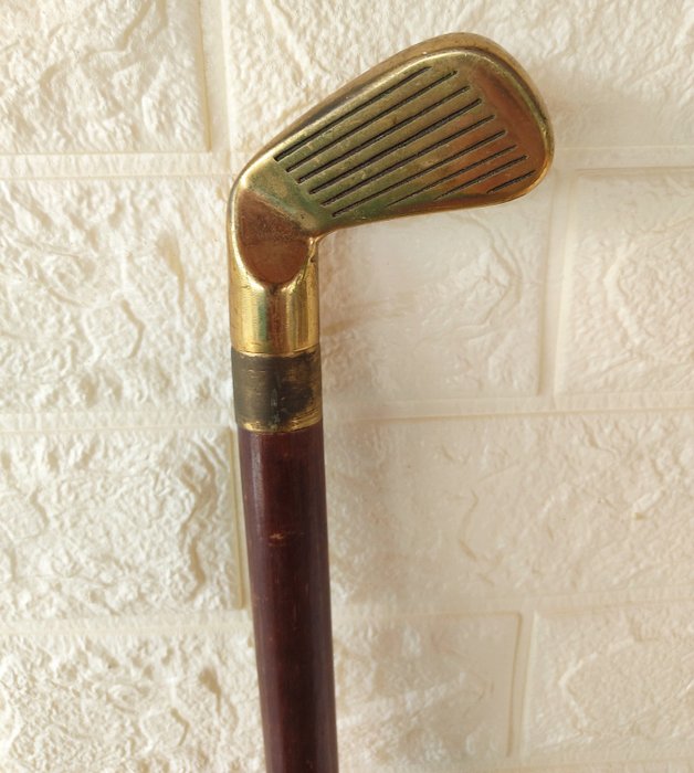 Spazierstock - Gehstock mit Golfgriff. - Bronze, Holz