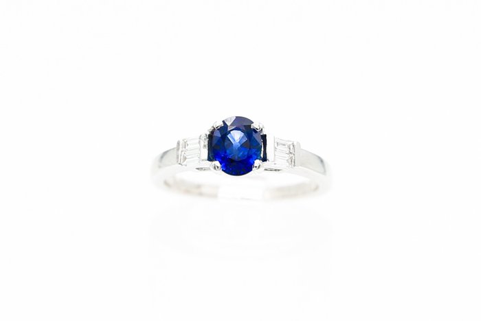 Ring - 18 karaat Witgoud Saffier - Diamant 