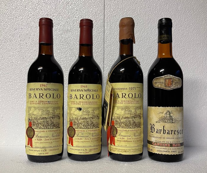 1967, 1968 Riserva, 1971 Barolo Ferruccio Nicolello & 1974 Cantine Bava Barbaresco - Piemont - 4 Flaschen (0,75 l)