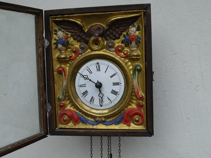 Horloge en forme de cadre - Biedermeier - Dorure laque bois - 1850-1860