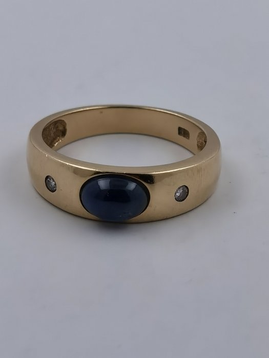 Gyűrű - 14 kt. Sárga arany Zafír - Gyémánt