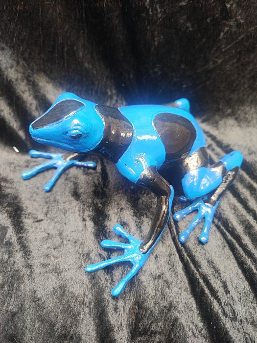 雕塑, Blue-backed poison frog - 17 cm - 铜绿青铜