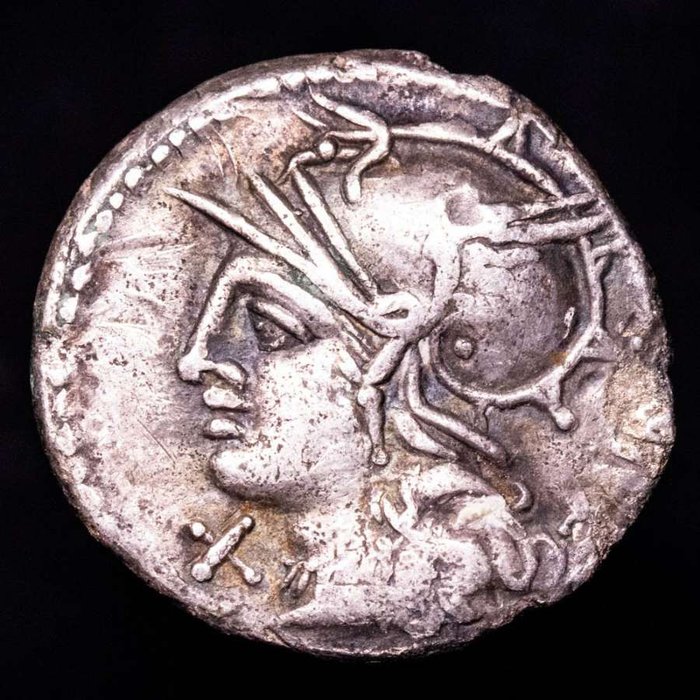Römische Republik. M. Baebius Q. f. Tampilus, 137 BC. Denarius Rome mint, 137 BC. Apollo in quadriga right holding bow and arrow, reins & branch; ROMA below, M  (Ohne Mindestpreis)
