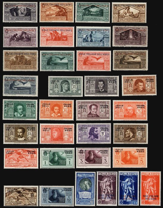 Aegean 1930/1932 - Virgil, Dante and Ferrucci. 3 complete series, 37 intact values