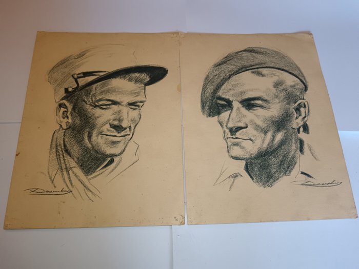 2 Military drawings dating from 1935/1955 in black and white. - Military photograph